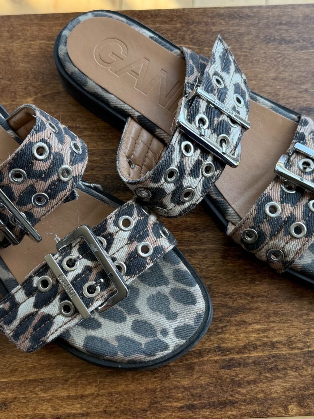 Ganni Two Strap Leopard Sandal